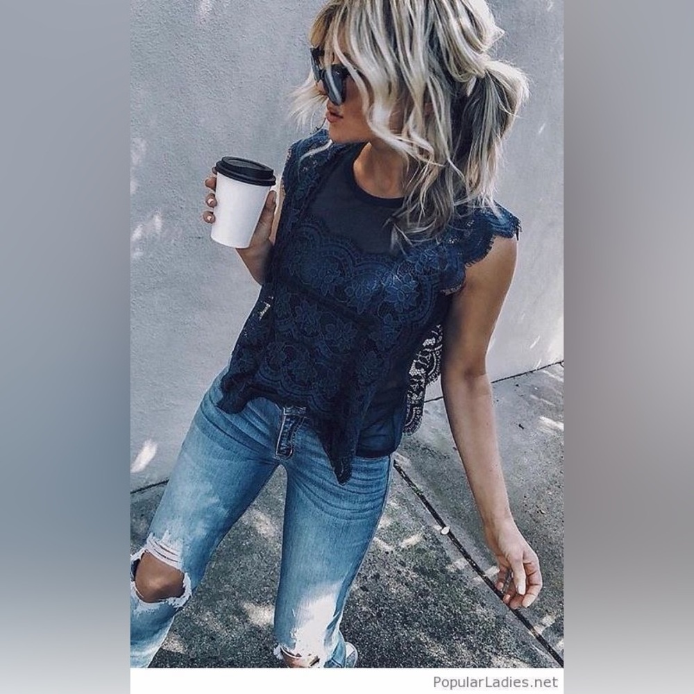 SugarLips Lace Blouse - Navy